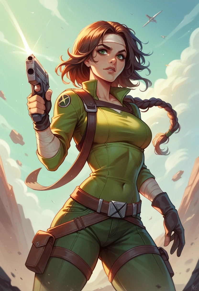 fashioned space cowgirl in desert, short hair, cleavage. highly detailed clothes. slutty girl, huge breast. Star Wars art