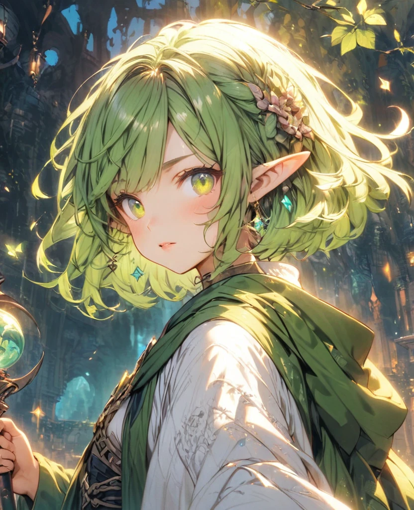 Green Hair Bob Short Wizard Robe Elf