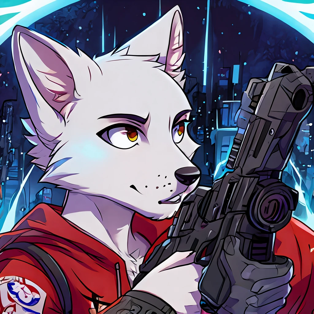 arctic fox aiming with a pistol
