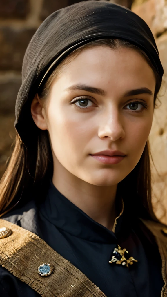 Close up shot , looking at viewer, 12 century, Medieval Scottish women's clothing, Scottish girl, 18 age old, (light Gold hair, middle hair , wince, Blue eyes, beautiful lip, serious), gold crescent earrings, gold neckless, (big breasts, slender whist, wide hip, real public hair, corrected pussy and anal) , textured skin , HI detailed skin, (foreshortening, Canon, 8k, anatomically correct, super detail, high details, highness,