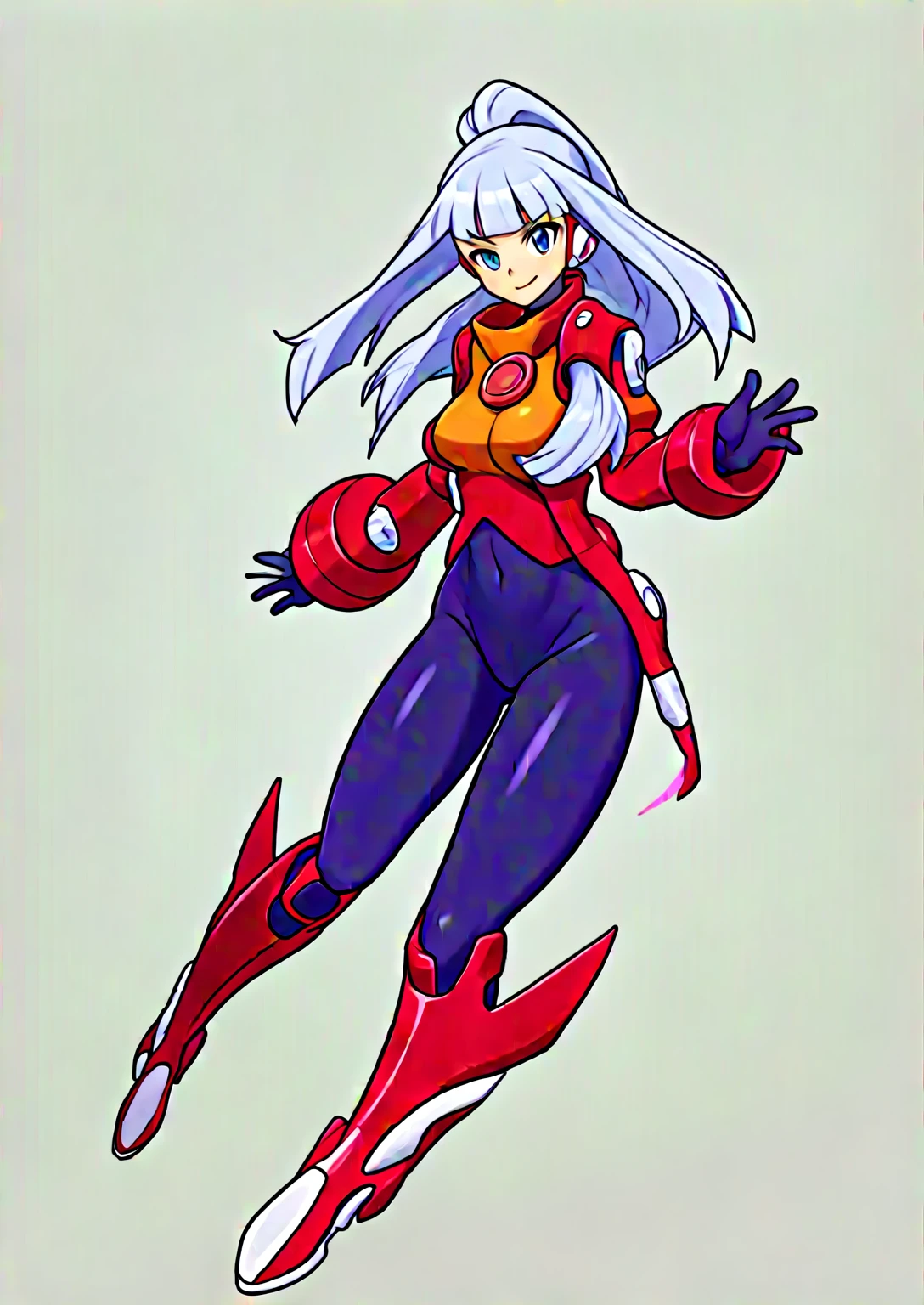 1in kinu-sensei artstyle, Kinu Nishimura style, muted pastel colors, full body, 1girl, long hair, mature female, tanned female, curvaceous figure, medium breasts, large hips, hourglass figure, solo, This image depicts a slender, humanoid character that is a reploid, a type of robot from the Mega Man X series. The character has a futuristic and stylized appearance, with a predominantly dark color scheme. The Reploid features a futuristic and functional design, incorporating a blend of traditional and utilitarian aesthetics. The character is depicted in a mechanical armor predominantly colored in vibrant purple, with contrasting red and white accents. The character has a loose hair with blunt bangs, giving a dynamic and lively feel. The pose is confident and energetic, with fists raised and a wide stance, suggesting readiness and enthusiasm. The art style is reminiscent of anime, with exaggerated features and vibrant colors, emphasizing the character's agility and youthfulness. **AI Art Prompts:** "Mega Man X reploid, slender humanoid robot, full-body mechanical armor in vibrant purple, red and white accents, long loose hair with blunt bangs, futuristic anime style, confident and energetic pose, sleek and modern look, exaggerated features, vibrant colors", featuring clean lines and detailed mechanical components, kinu-sensei artstyle,in kinu-sensei artstyle