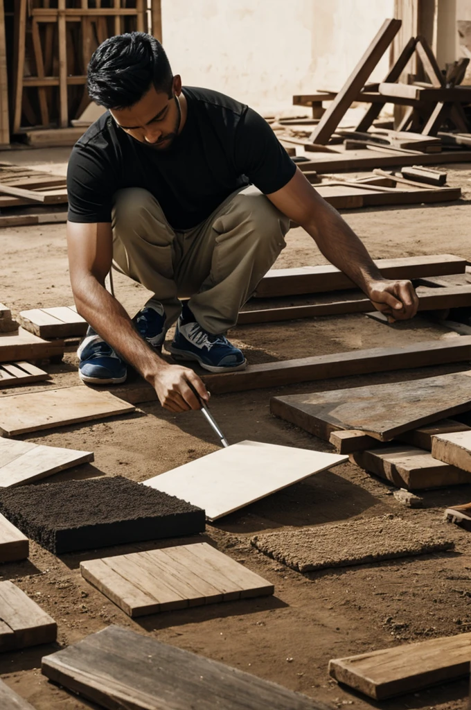 Man creating many works