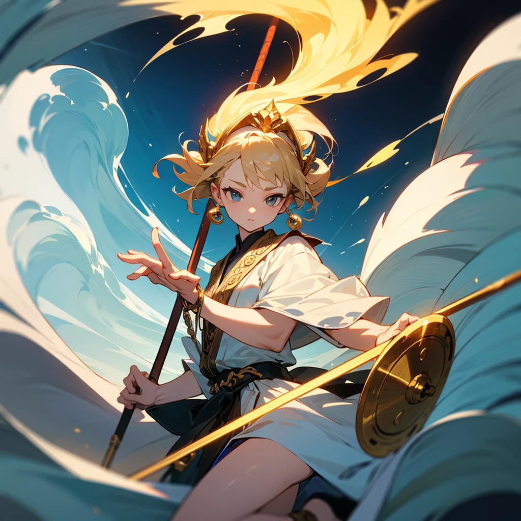 high resolution、Goddess of Light!He was carrying a gold staff with a wheel-like thing attached to the front end.、Wave the big stick and you'll instantly rise to the sky。
An all-white image!