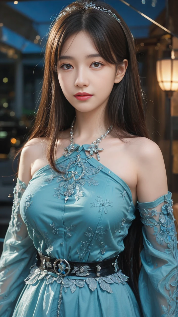 best quality, tmasterpiece,Ultra-high resolution,Clear face,(Reality:1.4),ferpect lighting,(upper body shot), (photorealistic:1.50), anime wallpaper, Guviz style artwork, cover-up fantasy up to magic , by Yang J, Guviz, beautiful artwork illustration, beautiful digital artwork, beautiful digital illustration, Li Song, beautiful anime portrait, art style in Beauvot, Lips wear thick red lipstick,(smille 1:1)