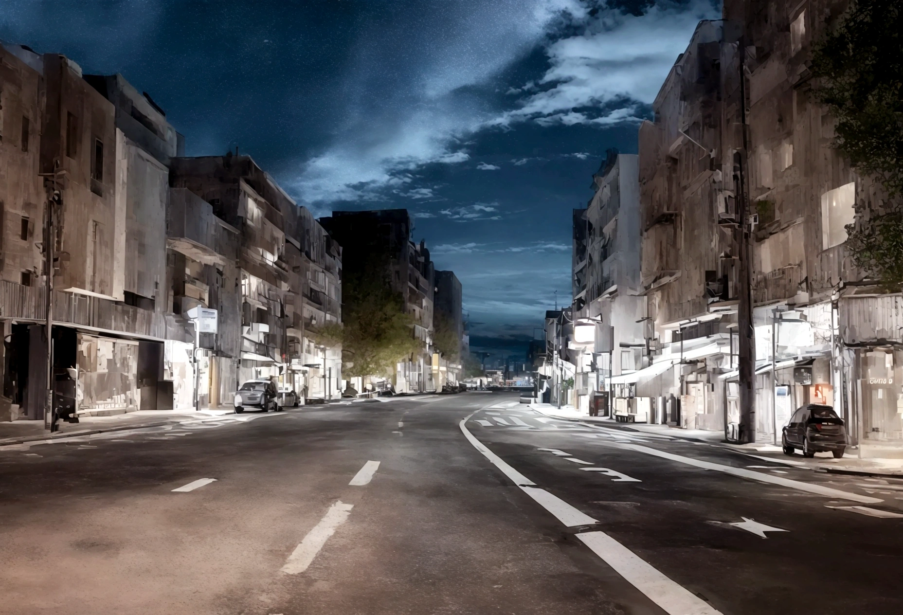 several roads in a deserted place, going in several directions, moonlit atmosphere, with a large crowd going in several different directions