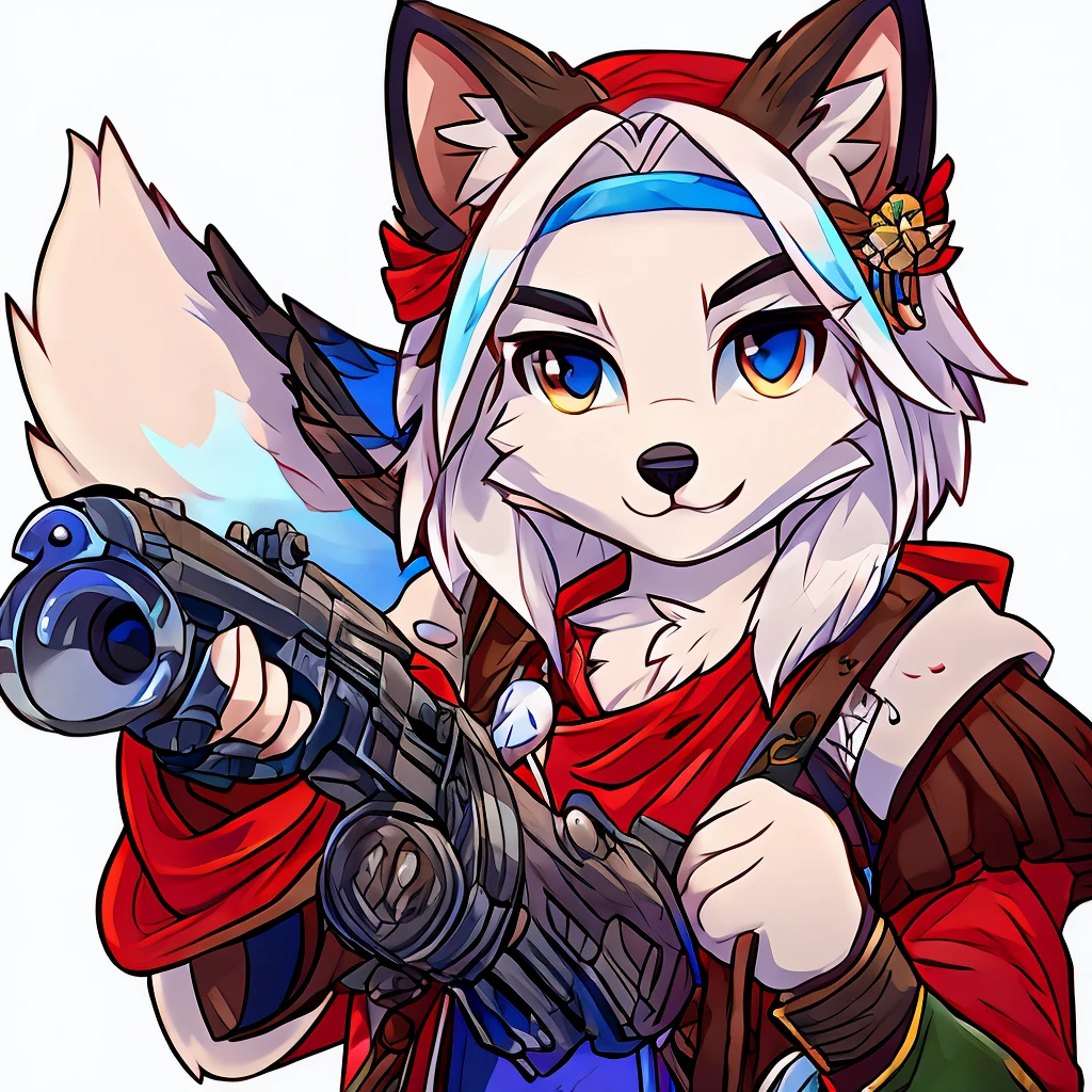 arctic fox holding a 38 revolver, fluffly, png