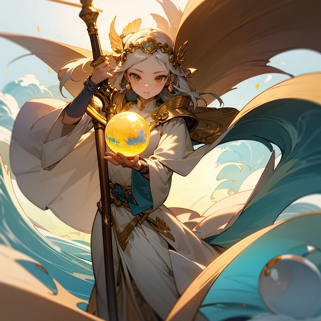 high resolution、Neat、Goddess of Light!He carries a gold staff with a large round crystal ball on the front end.、Wave the big stick and you'll instantly rise to the sky。
An all-white image!