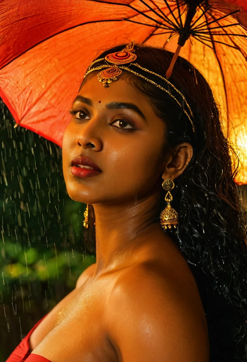 (((photo of a ancient kerala crowned temple goddess ))),blackmagic,  dark blue tall sci-fi fern forest, (((black kali))) , (((Half Body))), blue glowing flies, dancing   (((very dark skin))), (((age 35+))), (((plus size chubby tall))), ((volume lights))), (((huge busty milky wet big massive boobs))), (((nude thick thigh))), (((ancient black panties))), ((black skin dark body)), (((red ornaments))), (((depth of field))), ((( flame bokeh))), (((rain))), ((( flashing light leaks))), (((divine))), photorealistic,photo, realism, Getty Images, RAW candid cinema, 16mm, colour graded portra 400 film, remarkable colour, ultra realistic, textured skin, remarkable detailed pupils, realistic dull skin noise, visible skin detail, skin fuzz, dry skin, shot with cinematic,light leaks, RAW Image, DOF, depth of field,bokeh,18yo girl