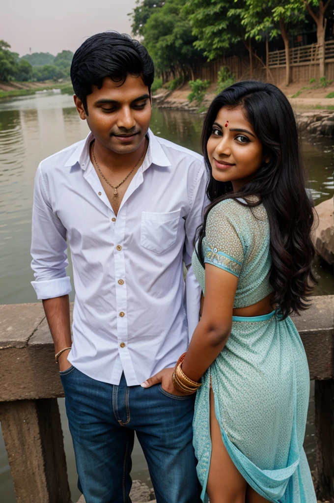 Indian couple, riverside