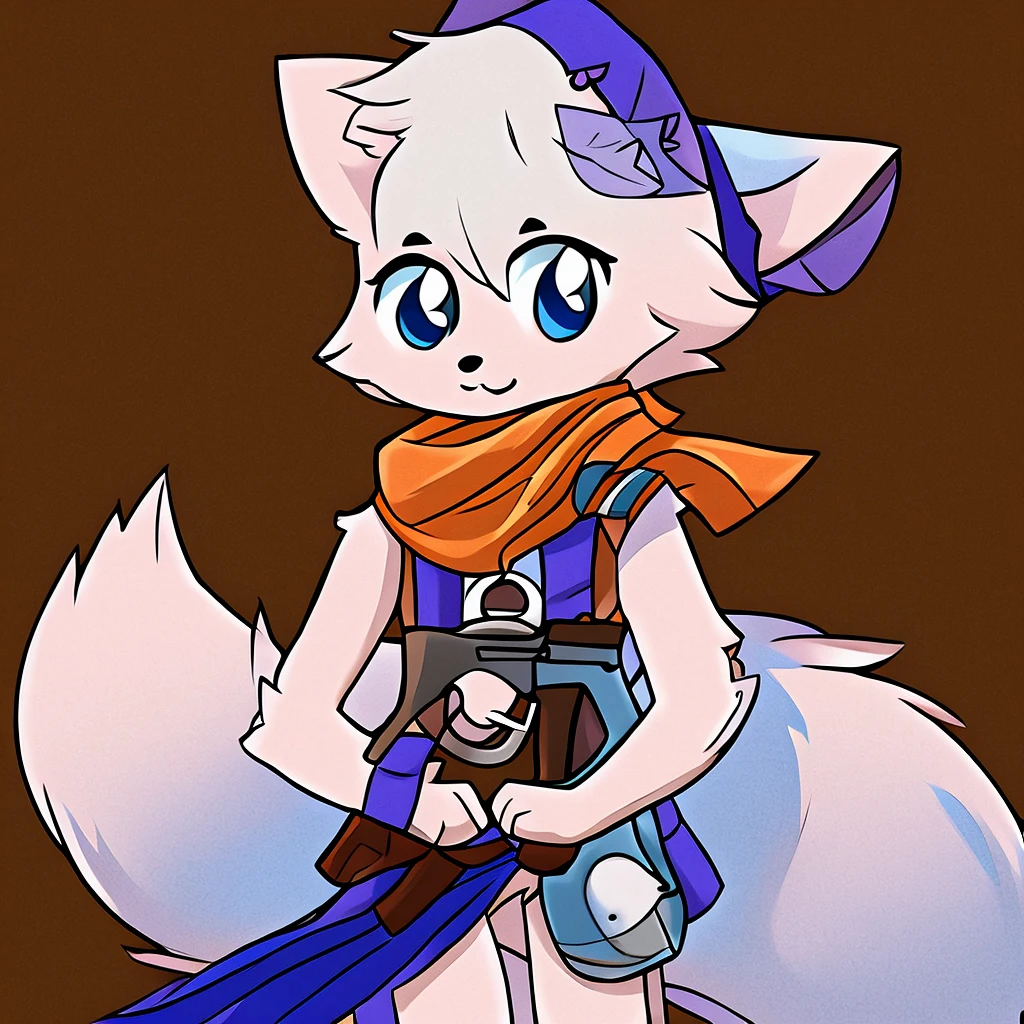 arctic fox holding a 38 revolver, fluffly, mascle