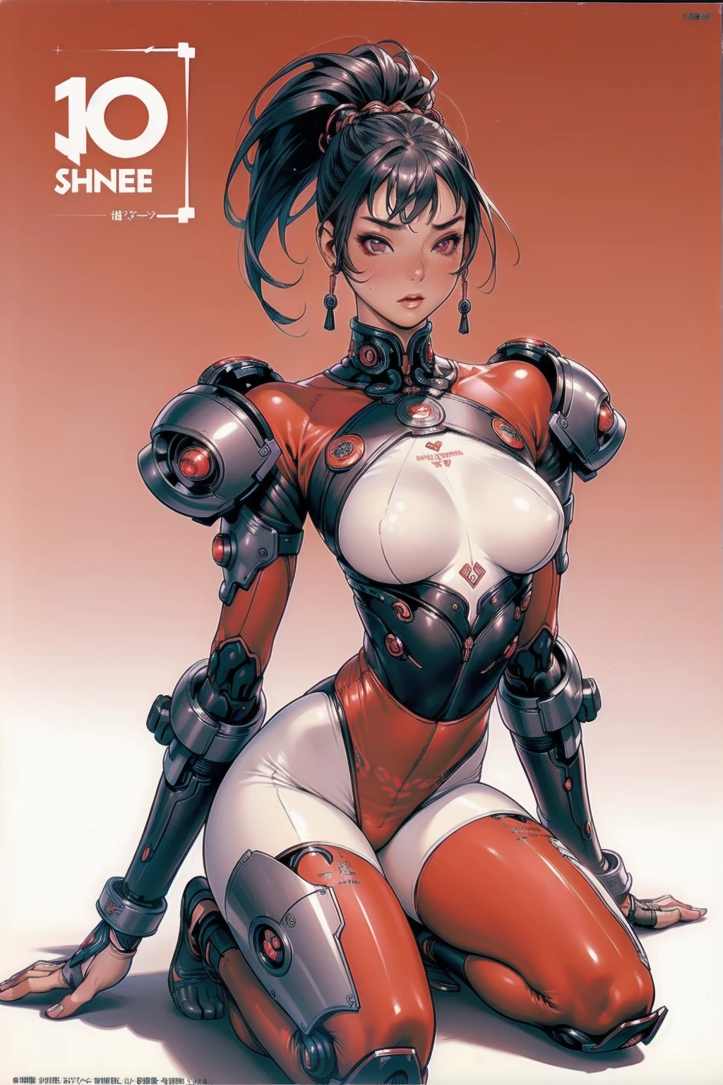 (((with your back to the viewer))), (((best qualityer))), (((perfectbody))), (((1girl))), Beautiful African American woman in oriental cyberpunk jacket, (((glossy black skin))), (((fully body))), (((dental floss))), (((afro girl))), (((coxas nuas))), (((DuneWalker))), high collar, digitalpainting, matte red, Digital illustration, extreme detail, digitl art, 4K, ultra HD. Your skin is deep, rich color and her hair is pulled back into two braids, ((best qualityer)), (((Bettie Page))), (((clothes 100% vermelha))), (((slim))), (Muscles),  (((Red suit))), ((Perfect masterpiece)), (detailded: 1.4), (absurdrez), (((Bob Hair))), (((full body fitness, neckline showing part of the breasts)), (((white hair woman, blushful))), 21 year old woman, beautiful sexy woman, giant robot pilot, wild with perfect corpo fitness, wearing small mecha battle armor clothes, tiny thong, Simon Bisley styled for the cover of Heavy Metal magazine, clothing with Japanese cyberpunk graphic patterns, Halftone pattern and vertical stripes, earth tone, exiting the body of a giant robot