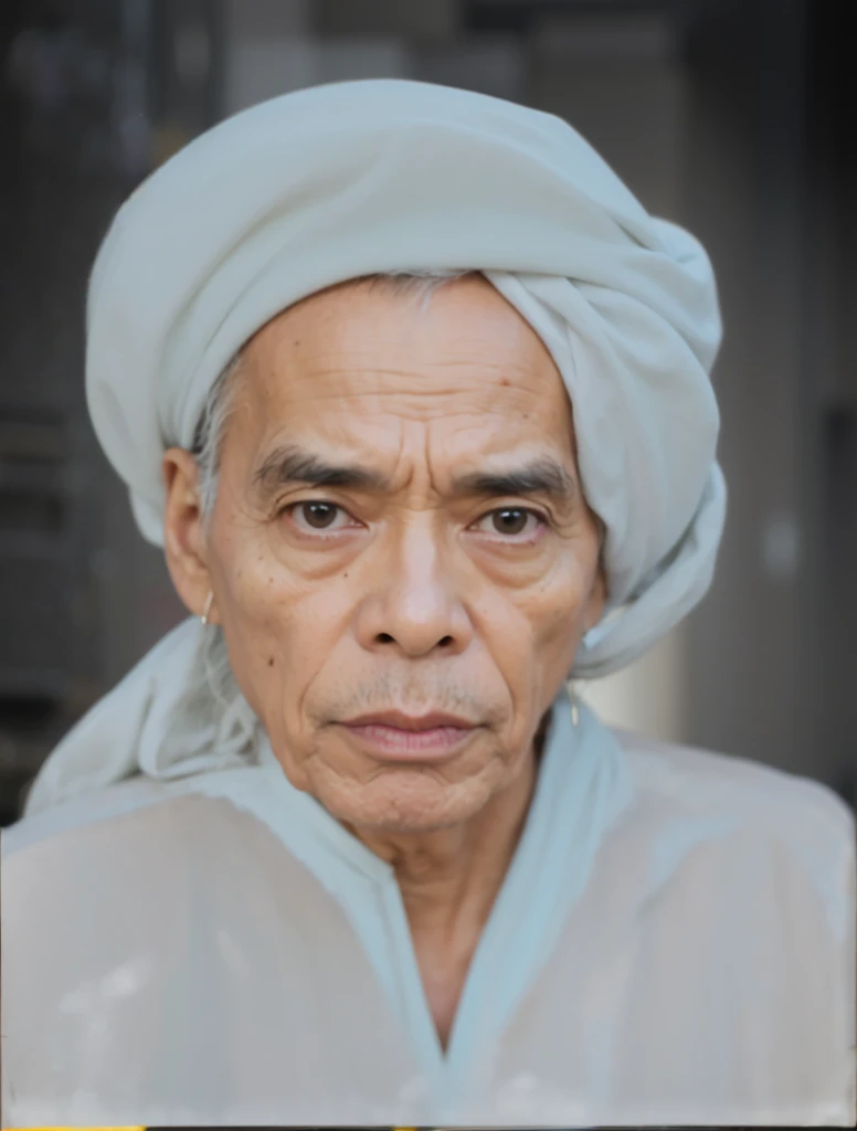 a realistis indonesian man face 0 years wear a white turban,ultra hd 8k