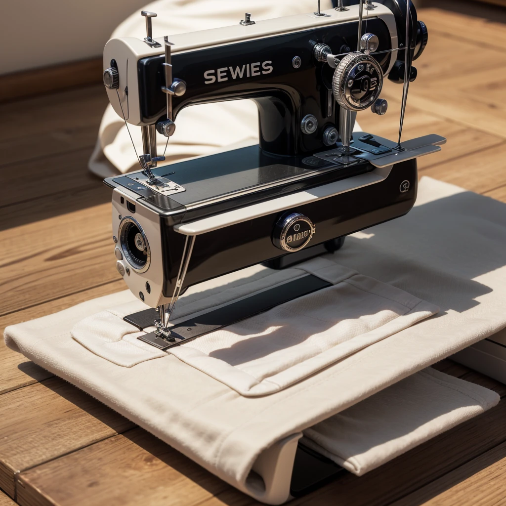 logo for a sweepstakes website named after [sewing draw] place a 3d sewing machine icon