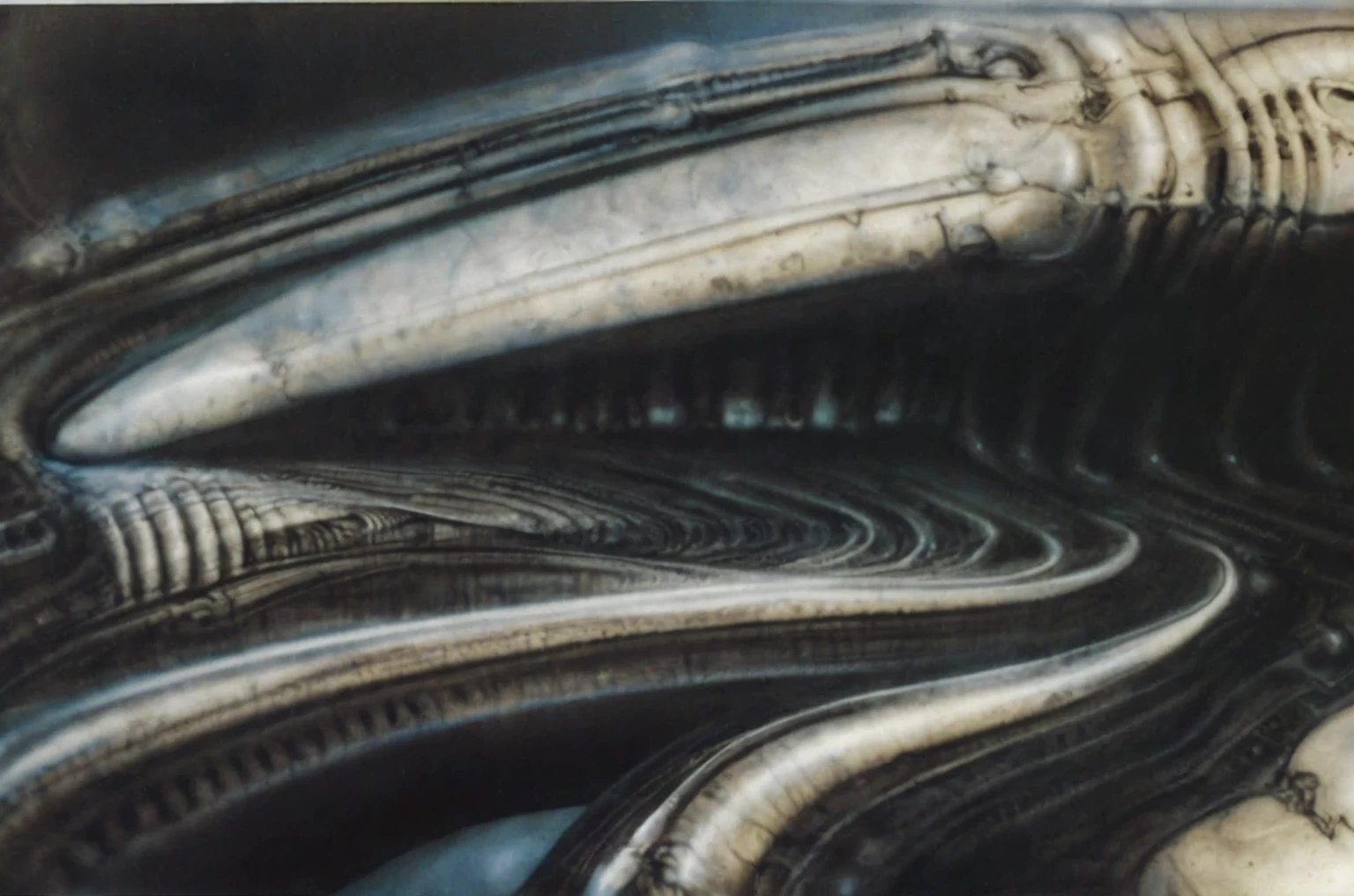 The image is a detailed view of H.R. Giger's biomechanical tableau \" Landscape XVI \" plate, featuring.
(airbrush painting, Giger's alien in front of broken alien ship in landscape, natural light, sharp focus, illustration, highly detailed, digital painting, concept art, matte, art by gric and kozhanov and moebius and Alphonse Mucha, masterpiece, HDR ,UHD , uplight, in HRGigerArhP style);1.
surrealistic painting of a monster with multiple tentacles and a body that looks like a brain, surrounded by a chaotic scene of swirling clouds and other monsters
It's a complex network of bones and organs in eldritch color scheme:a greenish-brown hue ,swirling gery and brown colors. The artwork is silverish and green brown, with an ivory bones prominently displayed. The image is highly detailed and intricate, almost like a 3d version of a medical sketchwork.
The piece is a tableau, most likely created with a India ink pen or pencil on paper, determined by the thin lines, shading techniques, and the texture of the paper, which is visible around the edges.
Used is pen, given the shading and variations in line weight visible in the image. Artist have used a variety of stylus with different degrees of hardness to achieve the shading effects.
The use of undersaturated green-grays dark contrasts creates a stark and graphic look. Is used a variety of linework techniques to create different textures. Fine, parallel lines create a smooth, metallic texture,while thicker, more cursive lines suggest cables or wires.
Light source from the top highlights skeletals, pper part of foreground, lower part of image is in shadowupper part of foreground, lower part of image is in shadow.
The art performance showcases the artist’s skills in observation and rendering. The level of detail in the piece suggests a close study of real bone specimens and mechanics. The artist has skillfully used shading techniques to create a convincing illusion of three-dimensionality on a flat surface. The wrinkles
