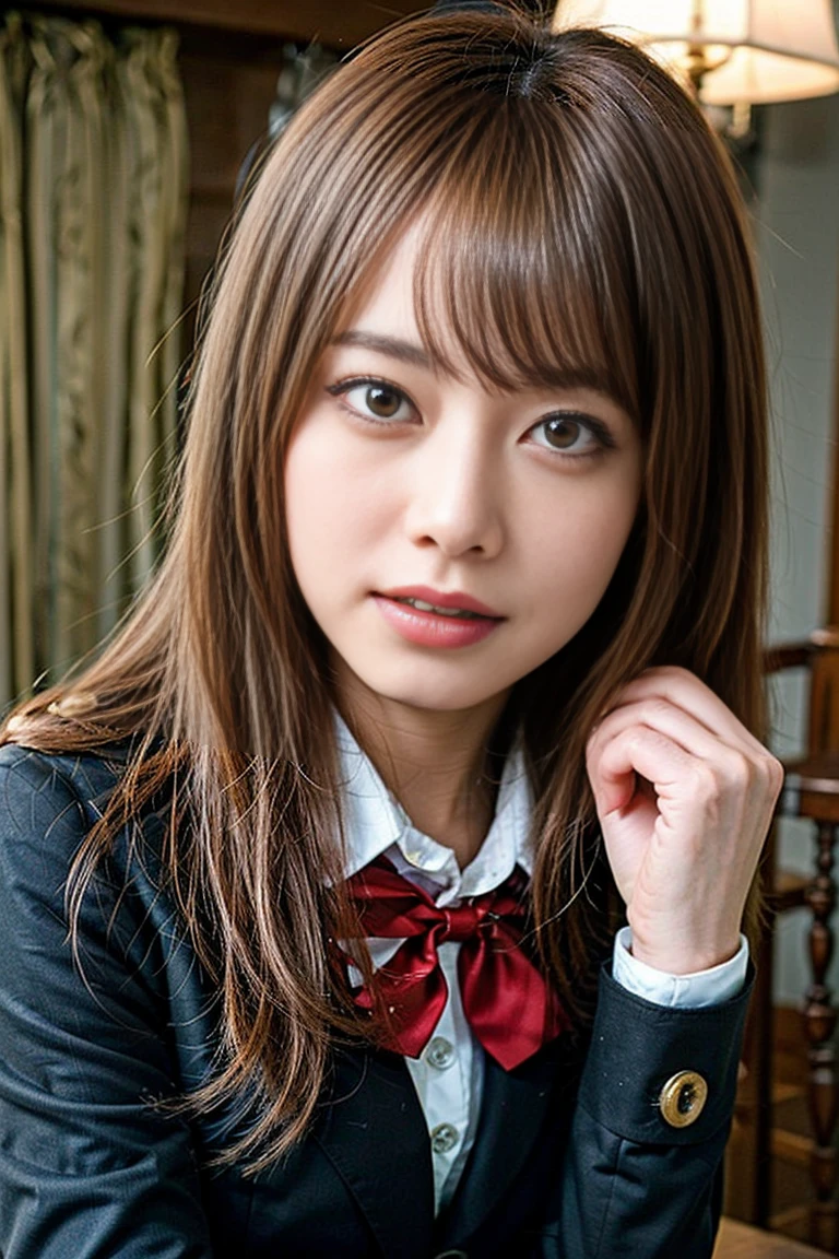 Sharp focus, 8K, RAW Portrait (Japanese women), nude、Browsing Caution、Like the picture, Ultra-high resolution, Highest quality, Real Life Photos , dramatic, Atmospheric, At night :1.1),
One Girl, とても美しいJapanese women, Female glamour shots, Long Hair, Natural Skin,, (smile:0.8)、Slender body, (Shyness:1.4)、(Bust Shot)、(Chest close-up:1.8)、In the living room of the apartment、
big and beautiful fine eyes, Black Hair, Beautifully detailed nose,, 
Silver Silk Dress, hair ornaments,(( Nipples sticking out of the uniform,,:1.4))、((Woman showing nipples      :1.4 ))、((Disheveled uniform:1.3))、
 background, (Tilt your head:0.3), ((Looking at the camera:1.4)),((Dark brown eyes:1.5))、Japanese High School Uniform