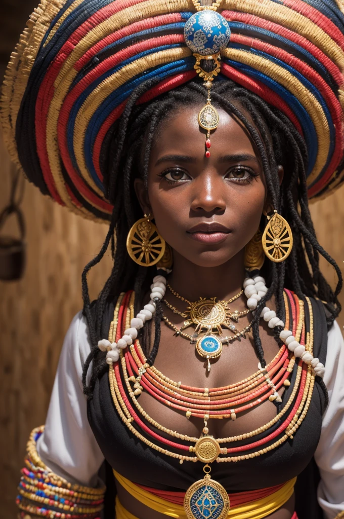 A detailed and vibrant portrait of Exu, Umbanda and Candomblé entity, with its traditional characteristics."