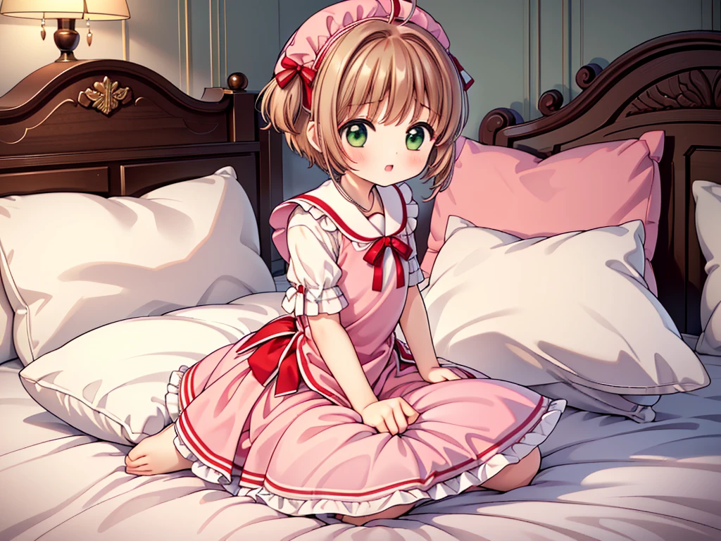 (masterpiece,best quality,best quality, masterpiece),my own, , , (适合任何Pillow背景的光影)), 穿着公主裙的可爱女孩在Pillow上摆姿势 ,,,(很多Pillow),Soft cushion,,,,很多Pillow,,,(Pillow),(A tail),,(充满细节的Pillow),(Love around the protagonist),Steam,,(Pillow),(palace),(Palace bedroom),(Pillow),柔软的Pillow,,(Classical European style bedroom ),(excited,shy person,Lack of expressiveness,),,, ((Maximum resolution)), artwork, ,,,(Interior of the palace),,(Deluxe Rococo Canopy King Bed),On a big and spacious bed,(),,,,Luxurious curtains with ornate ruffles and ribbons surround the bed,((((There are many pillows piled on the bed)))),Detail of Quilt,Detailed bed sheets,Ruffled Bed Skirt,Deep Bed,Background with depth,((详细的Pillow)), ((((大量的Pillow)))),,,详细的软Pillow,,((女孩正躺在许多柔软的Pillow上,周围有许多Pillow)),。Many small feathers fluttering、 Long skirt nightgown with ruffles and ribbons、In a huge, Large canopy bed、Soft pink sheets and quilt、色彩鲜艳的柔软Pillow、很多带褶边的Pillow和带褶边的床裙、Soft toned bed、Ruffled curtains around the bed.。Delicate face。Background with depth,kinomoto sakura,(kinomoto sakura, 1girl, brown hair, short hair, antenna hair, , green eyes),pillow humping,humping