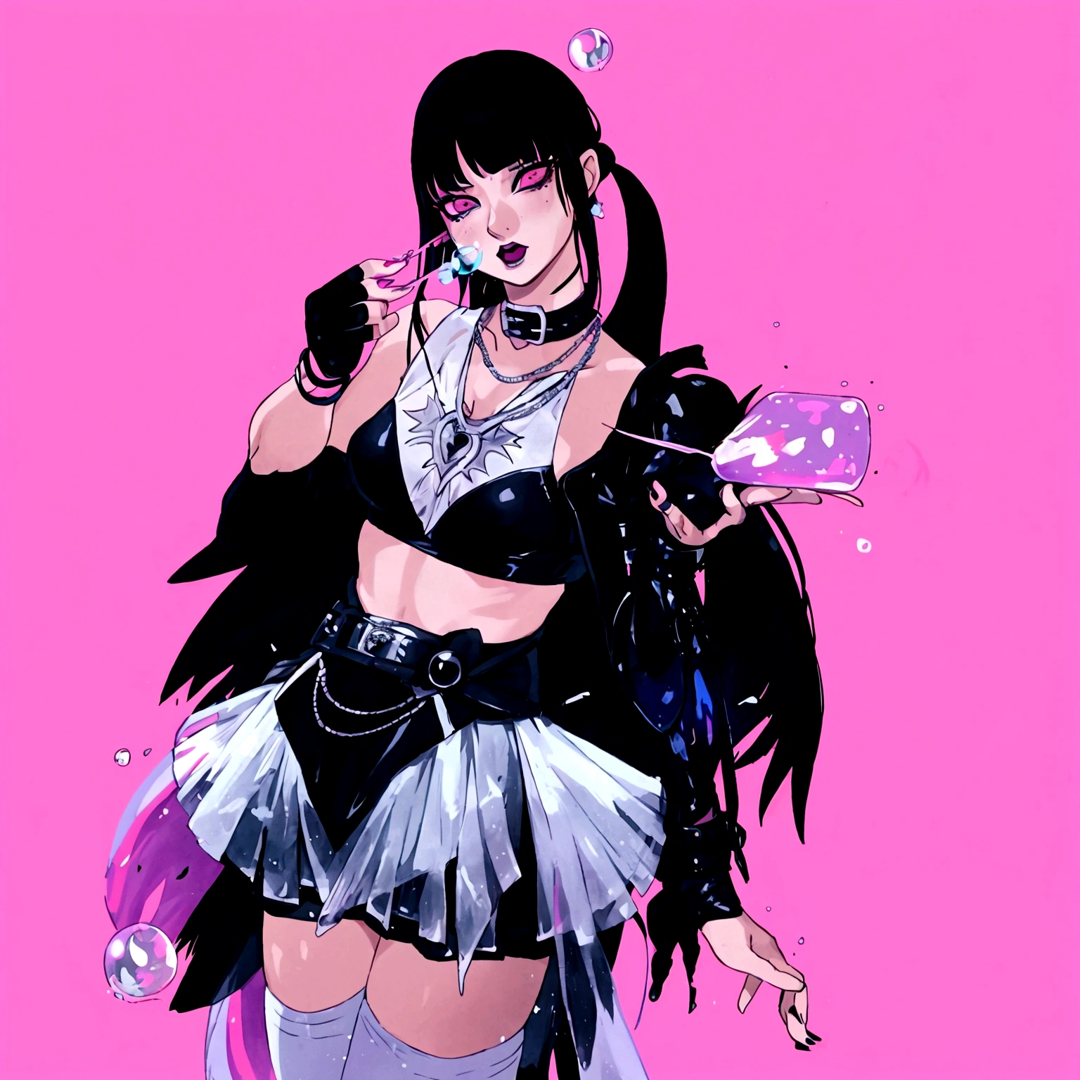 there is a woman in a costume that is standing up, bubble goth, inspired by Awataguchi Takamitsu, morrigan, spellcasting pose, glitchpunk girl, inspired by Jin Homura, “uwu the prismatic person, e-girl, e - girl, glamorous tifa lockheart, belle delphine, inspired by Sim Sa-jeong
