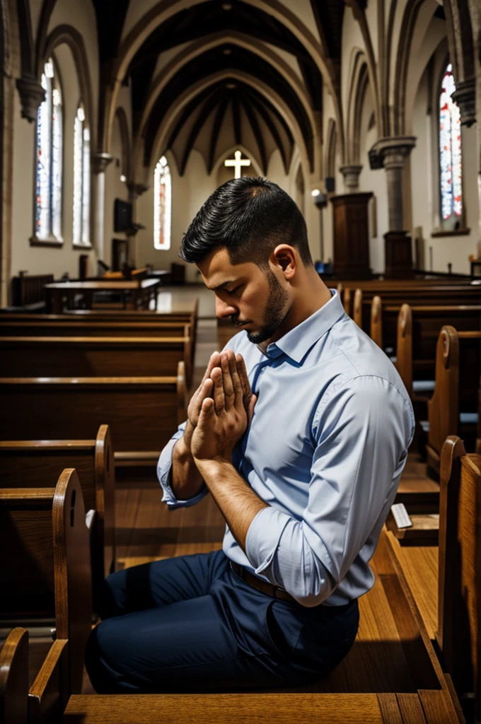 A man praying inside church 