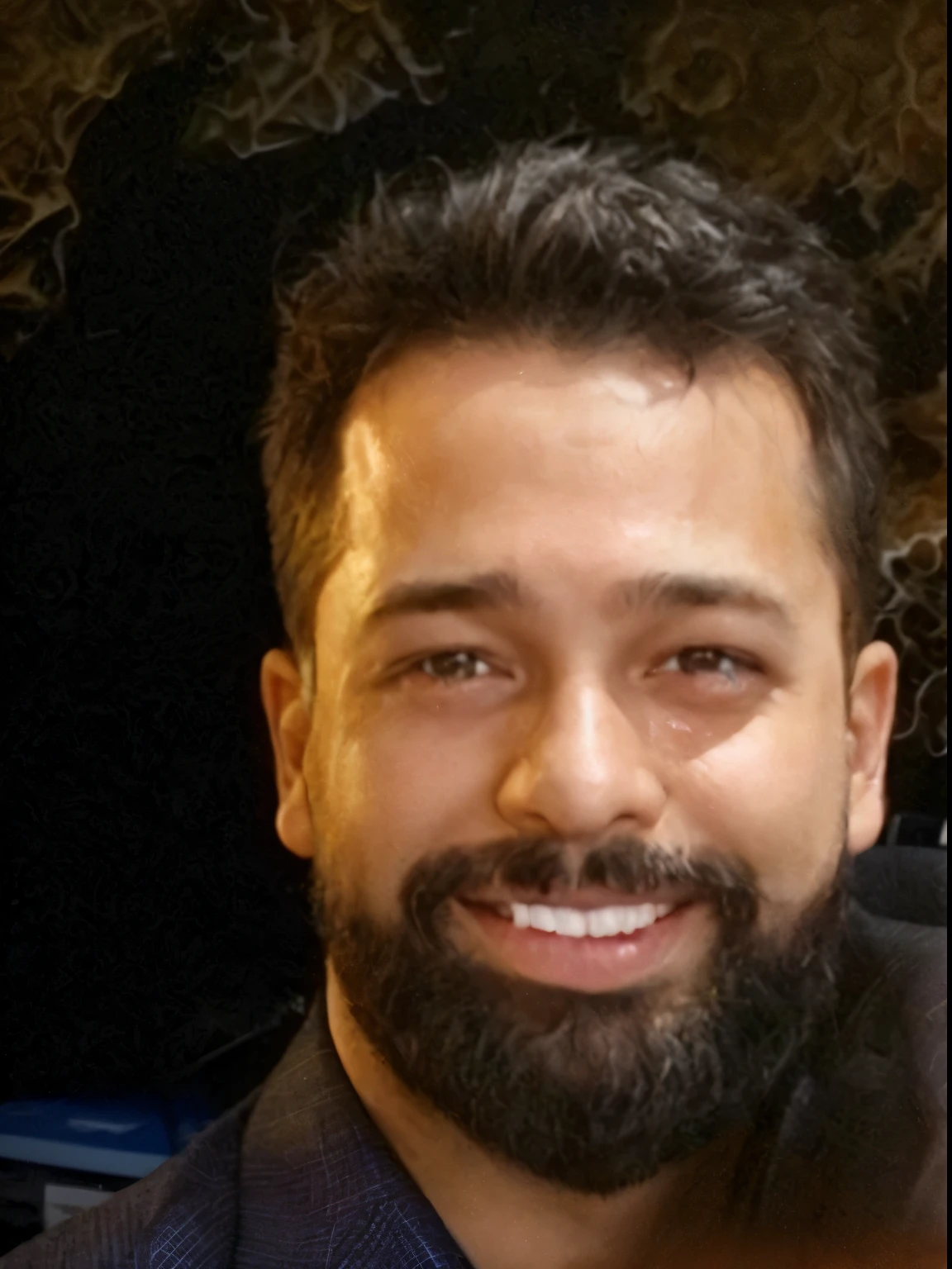 put this face on a photo of a man in a suit in the office