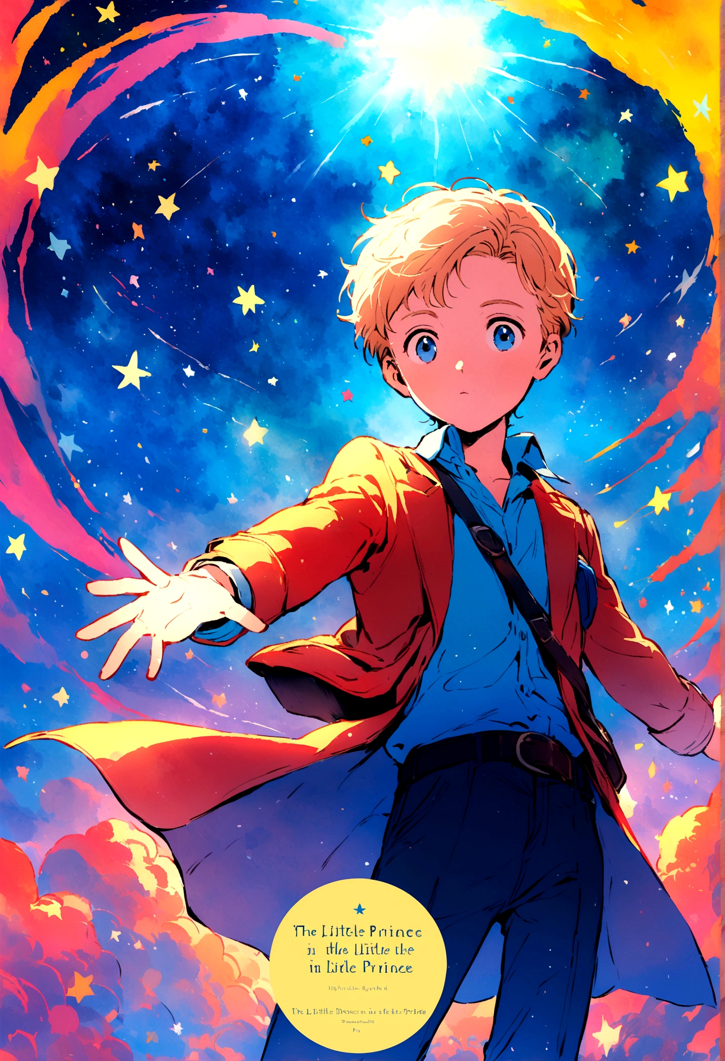 Create a movie cover for the book The Little Prince in the style of director Hayao Miyasaki