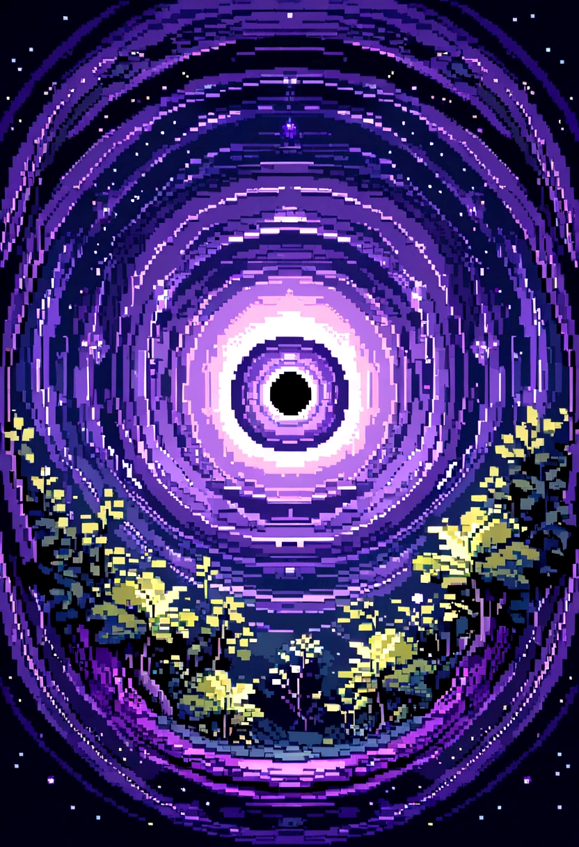 UNIVERSE, stars, purple tone, full of plants, Nebulae and black holes, 4k HD, high quality. pixel art