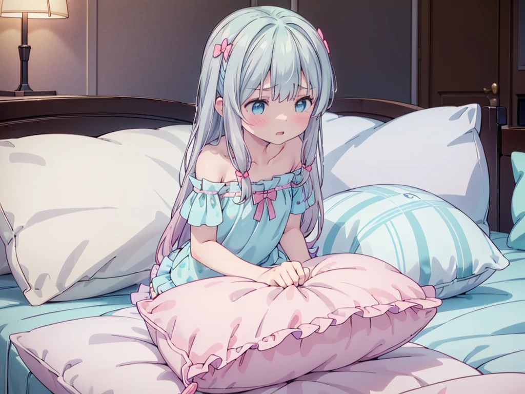(masterpiece,best quality,best quality, masterpiece),my own, , , (适合任何Pillow背景的光影)), 穿着School Swimsuit可爱女孩在Pillow上摆姿势 ,pajamas,,(很多Pillow),Soft cushion,,,,很多Pillow,,,(Pillow),(A tail),,(充满细节的Pillow),(Love around the protagonist),Steam,,(Pillow),(palace),(Palace bedroom),(Pillow),柔软的Pillow,,(Classical European style bedroom ),(excited,shy person,Lack of expressiveness,),,, ((Maximum resolution)), artwork, ,,,(Interior of the palace),,(Deluxe Rococo Canopy King Bed),在一張又大又寬敞of beds上,(),,,,Luxurious curtains with ornate ruffles and ribbons surround the bed,((((There are many pillows piled on the bed)))),Detail of Quilt,詳細of beds單,Ruffled Bed Skirt,Deep Bed,Background with depth,((详细的Pillow)), ((((大量的Pillow)))),,,详细的软Pillow,,((女孩正躺在许多柔软的Pillow上,周围有许多Pillow)),。Many small feathers fluttering、 带褶边和缎带的长裙pajamas、In a huge, Large canopy bed、Soft pink sheets and quilt、色彩鲜艳的柔软Pillow、很多带褶边的Pillow和带褶边of beds裙、Soft tones,of beds、Ruffled curtains around the bed.。Delicate face。Background with depth,(sagiri_izumi,Izumi Sagiri),grey hair, long hair, multicolored hair, blue eyes, 1girl,,,pillow humping, humping,School Swimsuit