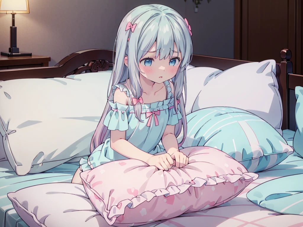 (masterpiece,best quality,best quality, masterpiece),my own, , , (适合任何Pillow背景的光影)), 穿着School Swimsuit可爱女孩在Pillow上摆姿势 ,pajamas,,(很多Pillow),Soft cushion,,,,很多Pillow,,,(Pillow),(A tail),,(充满细节的Pillow),(Love around the protagonist),Steam,,(Pillow),(palace),(Palace bedroom),(Pillow),柔软的Pillow,,(Classical European style bedroom ),(excited,shy person,Lack of expressiveness,),,, ((Maximum resolution)), artwork, ,,,(Interior of the palace),,(Deluxe Rococo Canopy King Bed),在一張又大又寬敞of beds上,(),,,,Luxurious curtains with ornate ruffles and ribbons surround the bed,((((There are many pillows piled on the bed)))),Detail of Quilt,詳細of beds單,Ruffled Bed Skirt,Deep Bed,Background with depth,((详细的Pillow)), ((((大量的Pillow)))),,,详细的软Pillow,,((女孩正躺在许多柔软的Pillow上,周围有许多Pillow)),。Many small feathers fluttering、 带褶边和缎带的长裙pajamas、In a huge, Large canopy bed、Soft pink sheets and quilt、色彩鲜艳的柔软Pillow、很多带褶边的Pillow和带褶边of beds裙、Soft tones,of beds、Ruffled curtains around the bed.。Delicate face。Background with depth,(sagiri_izumi,Izumi Sagiri),grey hair, long hair, multicolored hair, blue eyes, 1girl,,,pillow humping, humping,School Swimsuit
