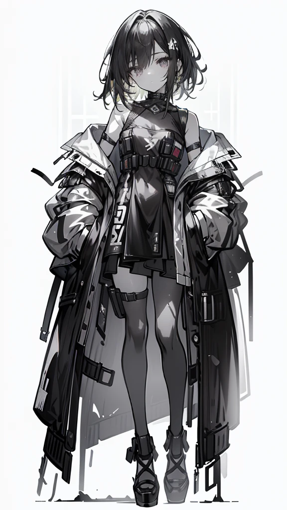 1 girl, short yellow hair, cyberpunk, Alice in Wonderland, black high heels, hand in pocket, best quality, 4k, 8k, highres, masterpiece:1.2, ultra-detailed, realistic, photorealistic, photo-realistic:1.37, HDR, UHD, studio lighting, ultra-fine painting, sharp focus, physically-based rendering, extreme detail description, professional, vivid colors, bokeh, concept art