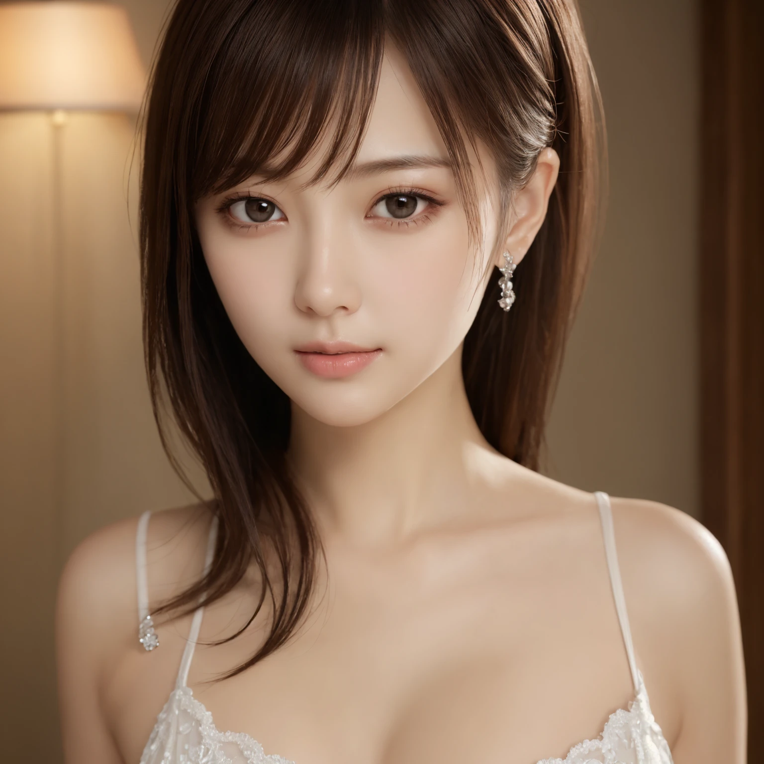 masterpiece、Highest quality、High resolution、Tabletop、wallpaper、Realistic、Bright lighting、Professional Lighting、Face Light、Smooth lighting、Japanese women、Adult、Beautiful woman、action、gravure、sexy、so beautiful、Beautiful Skin、Beautiful and exquisite、Detailed face、slim、Brown eyes、Looking into the camera、Cleavage、Big Breasts