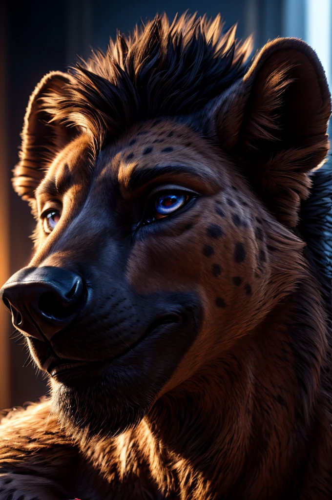 hyena man, bust shot, extremely detailed face, beautiful detailed eyes, beautiful detailed lips, extremely detailed eyes and face, shy blush, massive hyper coming in from off screen close to his face, erupting cum over face, photorealistic, 8k, highly detailed, intricate details, cinematic lighting, dramatic lighting, dramatic shadows, hyper realistic, masterpiece, (best quality,4k,8k,highres,masterpiece:1.2),ultra-detailed,(realistic,photorealistic,photo-realistic:1.37)