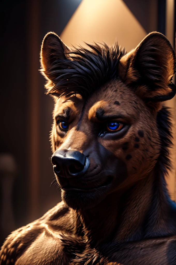 hyena man, bust shot, extremely detailed face, beautiful detailed eyes, beautiful detailed lips, extremely detailed eyes and face, shy blush, massive hyper cock coming in from off screen close to his face, erupting cum all over face, photorealistic, 8k, highly detailed, intricate details, cinematic lighting, dramatic lighting, dramatic shadows, hyper realistic, masterpiece, (best quality,4k,8k,highres,masterpiece:1.2),ultra-detailed,(realistic,photorealistic,photo-realistic:1.37)