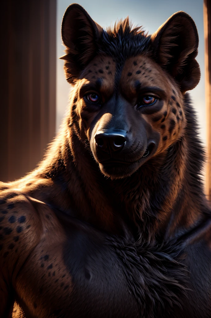 hyena man, bust shot, extremely detailed face, beautiful detailed eyes, beautiful detailed lips, extremely detailed eyes and face, shy blush, massive hyper cock coming in from off screen close to his face, erupting cum all over face, photorealistic, 8k, highly detailed, intricate details, cinematic lighting, dramatic lighting, dramatic shadows, hyper realistic, masterpiece, (best quality,4k,8k,highres,masterpiece:1.2),ultra-detailed,(realistic,photorealistic,photo-realistic:1.37)