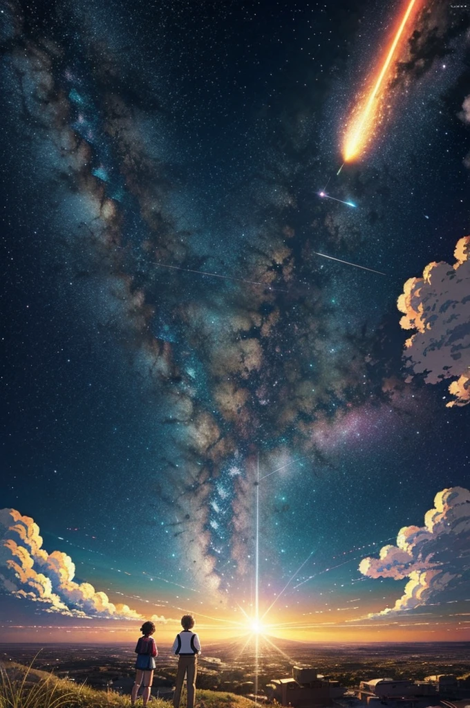 I want to create a wallpaper for my smartphone from the anime your name while the protagonists are watching the meteorite