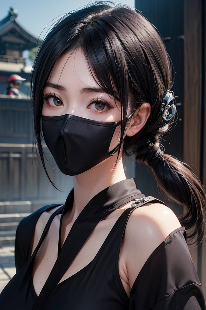 Highest quality, masterpiece, look up, cute,Edo Period,(((Beautiful kunoichi girl,Ninja))),(Sexy),(sexy),((Large Breasts)),,Black Hair,Bobcut,((Masturbation)),Beautiful Style,Sensual look,Embarrassed,Sexy表情,Expressions of delight,(Dark atmosphere),(Dark atmosphere)