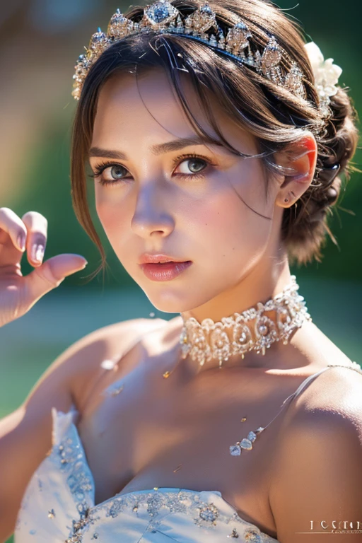 (Masterpiece), ((Top Quality)), ((8K Wallpaper)), ((Ultra High Resolution)), Good Composition, (Ultra Detail), Beautiful Art, Artistic, Realistic, Beautiful, Good Art, Landscape, Movie scene, shiny skin, detailed skin, fine skin, (beautiful hair), (beautiful eyes), (perfect anatomy), five-fingered delicate hand, masterpiece, best quality, Intricate, High Detail, modelshoot style, film grain, photo of a beautiful girl, abeautiful trained body , sweaty skin,beautiful hair, (perfect eyes), (detailed eyes, bmoist eyes), ,, choker , Beautiful princess, princess dress and tiara , Medieval European Castles,, (((drooling from mouth))), (((Short hair, side parted)))