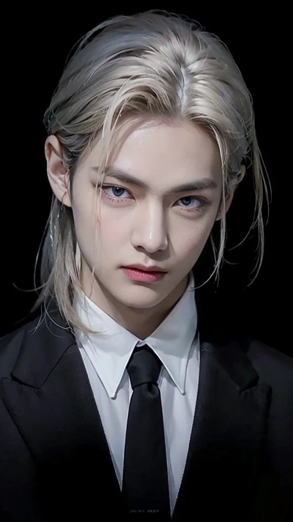 best quality,masterpiece:1.3,16k, (replace only the face with Kim TaeHyung), keep everything else,detailed eyes,detailed lips (hyper realistic), his hand have a bird black, detail fingers, detail his hands. Have eyes blue. (He nails his Asian traits)