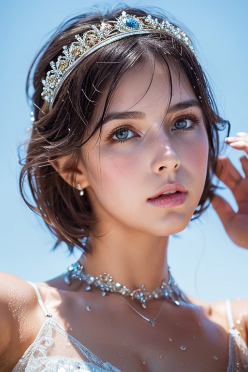 (Masterpiece), ((Top Quality)), ((8K Wallpaper)), ((Ultra High Resolution)), Good Composition, (Ultra Detail), Beautiful Art, Artistic, Realistic, Beautiful, Good Art, Landscape, Movie scene, shiny skin, detailed skin, fine skin, (beautiful hair), (beautiful eyes), (perfect anatomy), five-fingered delicate hand, masterpiece, best quality, Intricate, High Detail, modelshoot style, film grain, photo of a beautiful girl, abeautiful trained body , sweaty skin,beautiful hair, (perfect eyes), (detailed eyes, bmoist eyes), ,, choker , Beautiful princess, princess dress and tiara , Medieval European Castles,, (((drooling from mouth))), (((Short hair, side parted))), (((wet lips)))