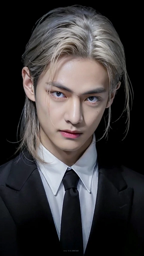 best quality,masterpiece:1.3,16k, (replace only the face with Kim TaeHyung), keep everything else,detailed eyes,detailed lips (hyper realistic), his hand have a bird black, detail fingers, detail his hands. Have eyes blue. (He nails his Asian traits)