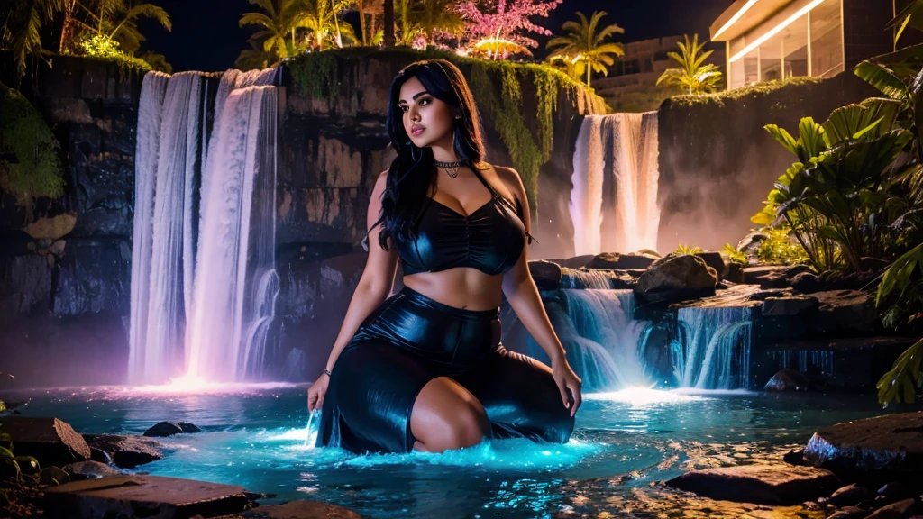 Desi BBW bhabi waterfall neon light