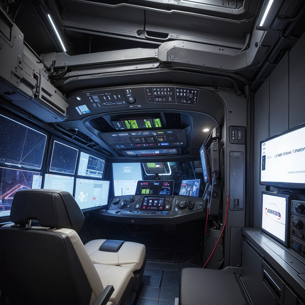 spacecraft interior,There is a floating LCD screen on the left(1:1),
