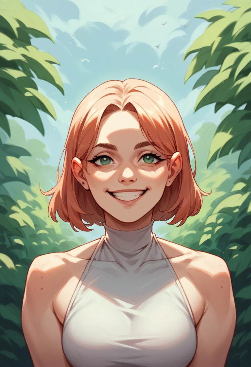 Girl facing straight, smiling cutely
