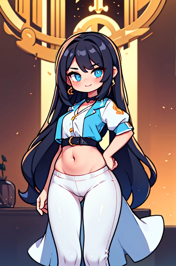 A woman with long black hair, light blue eyes, wearing a white shirt and black pants, smiling, tight pants, fat butt, white butt, beautiful butt, fat butt, beautiful butt, ass, with her back to me, her back to , buttocks, butt, camel toe, pubic mound Du Qiong, anime girl, blush, tenderness, smile, high quality, don't show excessive composition problems, masterwork, skin Fair, smooth skin, clear pupils, high-definition picture quality , perfect composition, fine characterization, extreme details, coordination of light and shadow, precise body proportions, (correct proportions of facial features), (exquisitely sculpted face), epic works, 8K, (Masterpiece), (High Quality), (Super Detailed), ((Illustration))