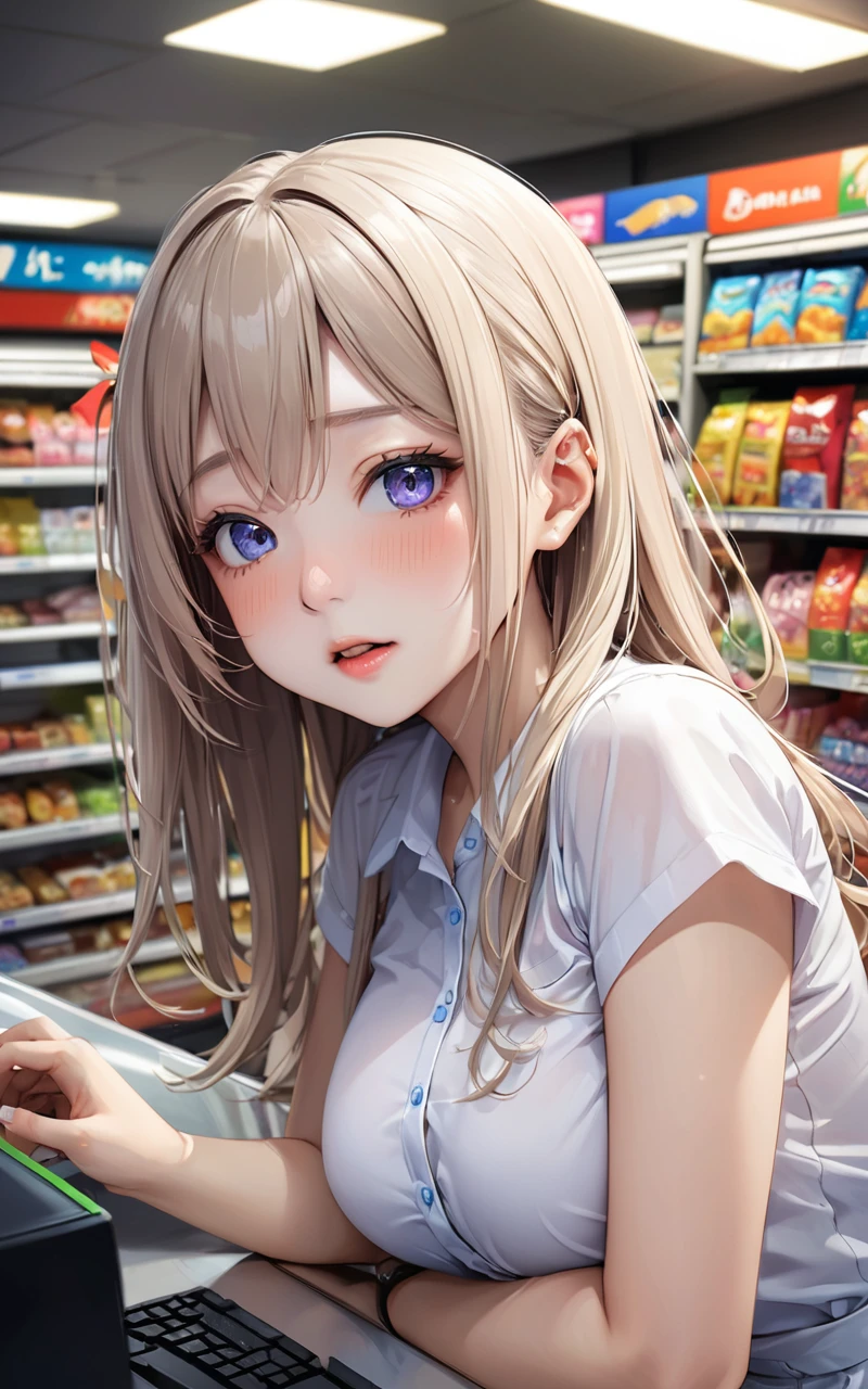 Highest quality、super high quality、16K, Delicious breasts、Facial expressions are random、The place is a convenience store、 Hair color is random、The pose is random、The distance is random、Angles are random、Small face、Very delicate facial expressions、Delicate eye depiction、Highly detailed hair、Erotic、18-year-old female、Glowing Skin、Soft Skin、The only sexy Japanese woman、The clothes are random convenience store clerks、2 women、