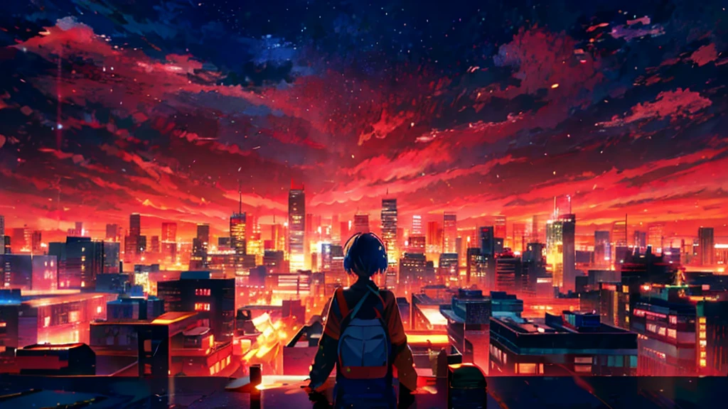 Anime girl looking at the city at night, 4k anime wallpaper, anime art wallpaper 8k, anime background, anime wallpaper 4k, anime wallpaper 4k, anime movie background, anime art wallpaper 4k, anime art wallpaper 4k, 4k manga wallpaper, anime background art, Shinkai Makoto style, anime style 4k, HD anime cityscape