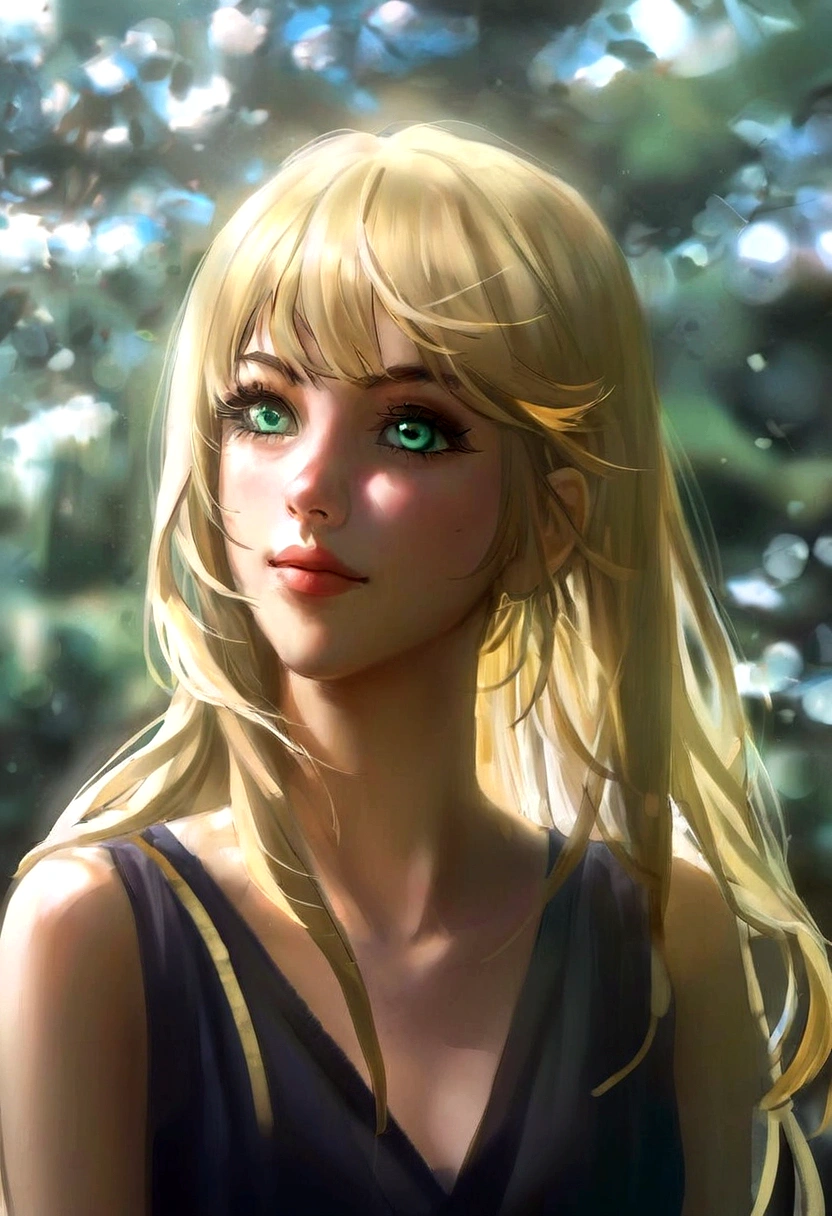 woman blonde hair green eyes and pink batm and a black top, realistic art style, RossDraws portrait, Artgerm portrait, Anime realistic artstyle, 4K realistic digital art, 4K realistic digital art, 8K Artgerm Bokeh, DeviantArt Artstation CGScosiety, ArtGerm extremely detailed, made with anime painter studio, RossDraw digital painting