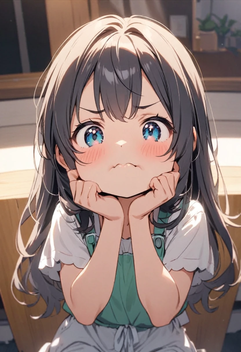 Cute girl pinches cheeks