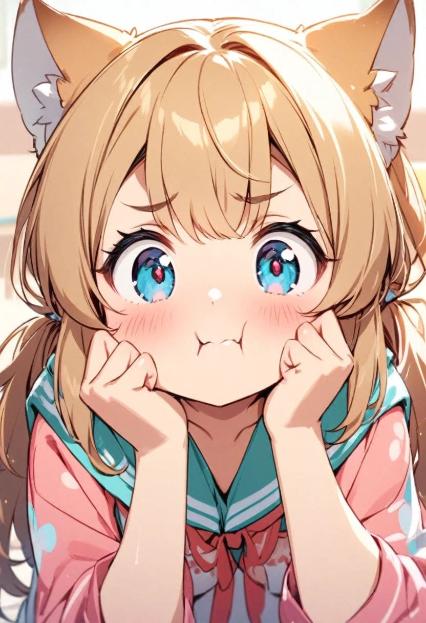 Cute girl pinches cheeks