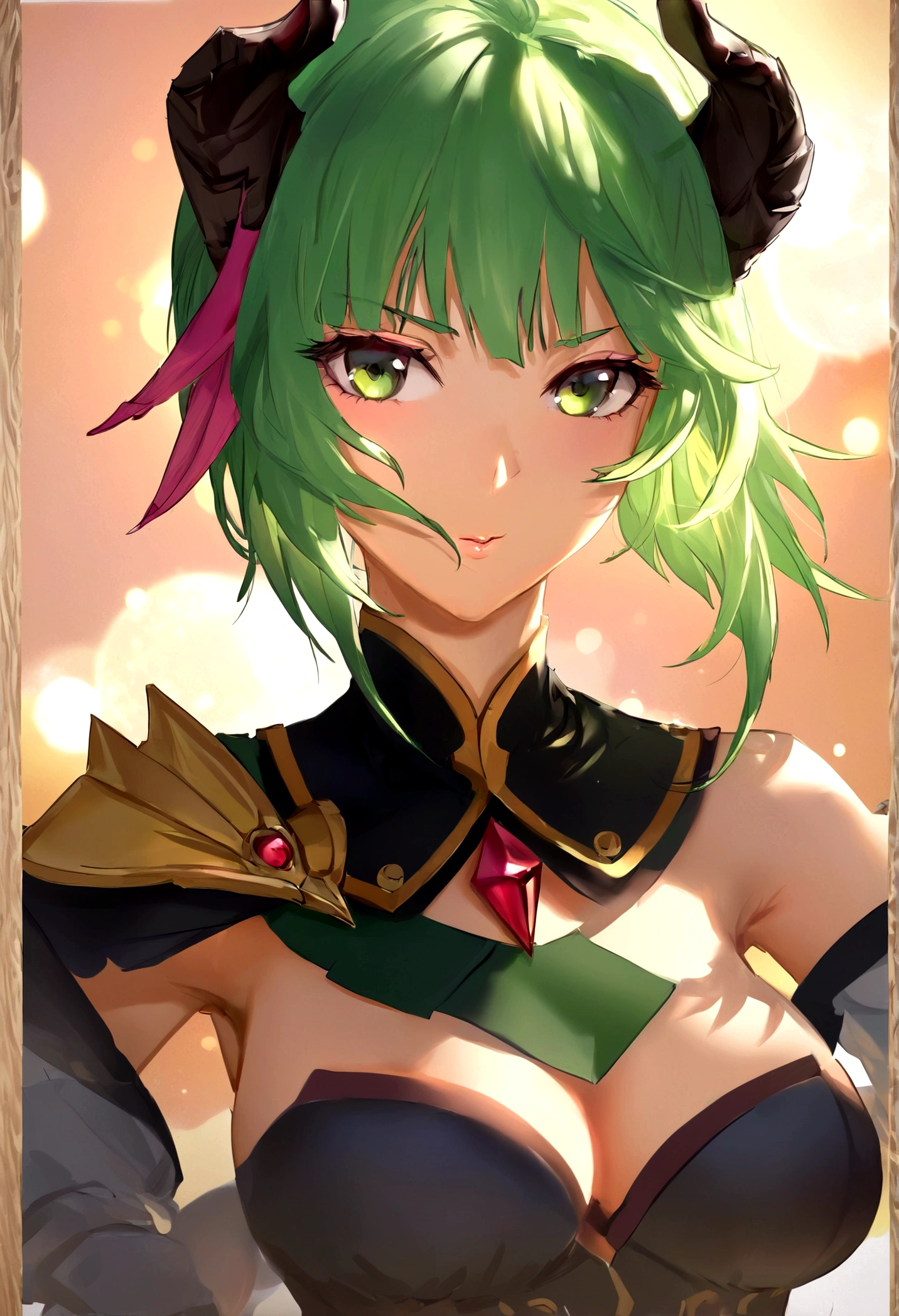 woman blonde hair green eyes and pink batm and a black top, realistic art style, RossDraws portrait, Artgerm portrait, Anime realistic artstyle, 4K realistic digital art, 4K realistic digital art, 8K Artgerm Bokeh, DeviantArt Artstation CGScosiety, ArtGerm extremely detailed, made with anime painter studio, RossDraw digital painting