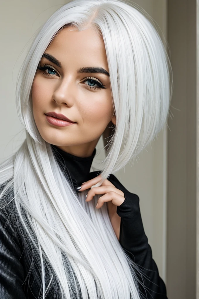 Woman white hair black cat